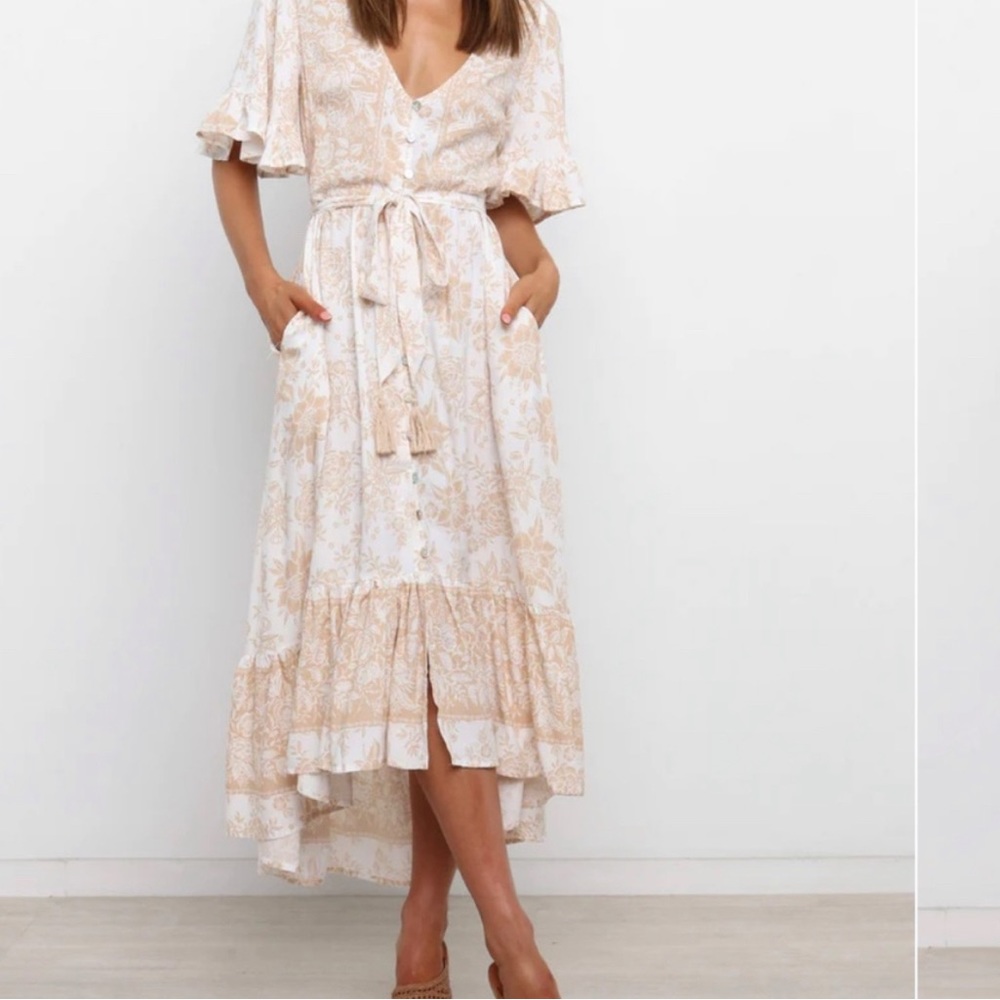 Petal & Pup Beige & White Dress